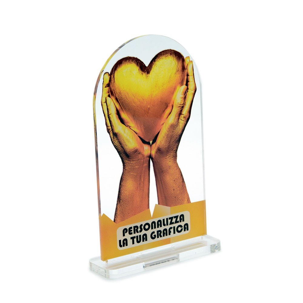 Trofeo di Partecipazione in plexiglass trasparente retrostampato rettangolare verticale con arco superiore