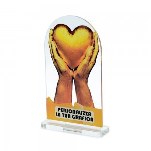 Trofeo di Partecipazione in plexiglass trasparente retrostampato rettangolare verticale con arco superiore
