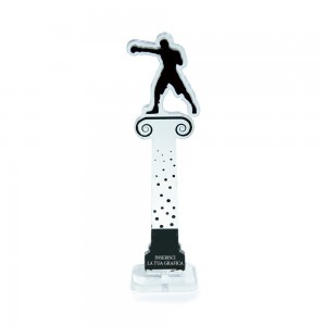 Trofeo di Partecipazione in plexiglass trasparente retrostampato pugile su colonna