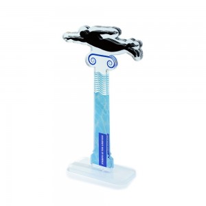 Trofeo di Partecipazione in plexiglass trasparente retrostampato nuotatore su colonna
