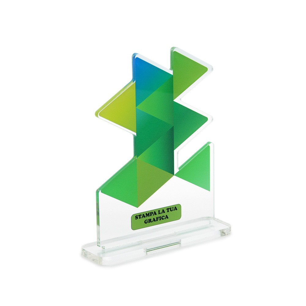 Trofeo Smart in plexiglass trasparente retrostampato triangoli sovrapposti
