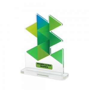 Trofeo Smart in plexiglass trasparente retrostampato triangoli sovrapposti