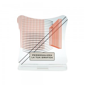 Trofeo Smart in plexiglass trasparente retrostampato quadrato con lati curvi e angoli arrotondati