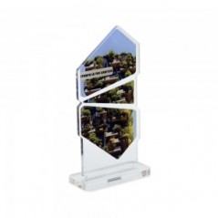 Trofeo Smart in plexiglass trasparente retrostampato doppio pentagono irregolare e triangolo