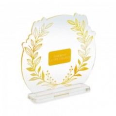Trofeo Template in plexiglass trasparente retrostampato corona di alloro