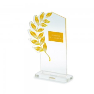 Trofeo Template in plexiglass trasparente retrostampato foglia di alloro