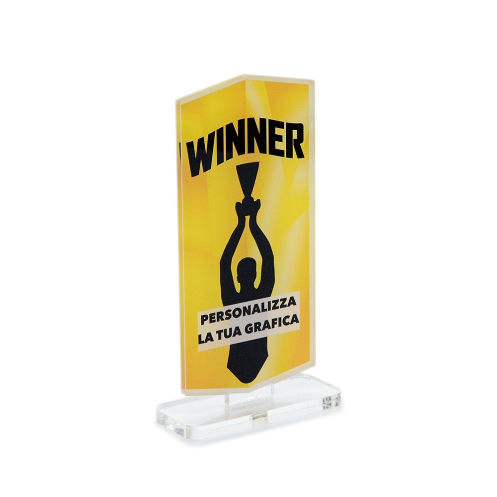 Trofeo Template in plexiglass trasparente retrostampato esagono allungato verticale