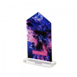 Trofeo Template in plexiglass trasparente retrostampato pentagono irregolare verticale