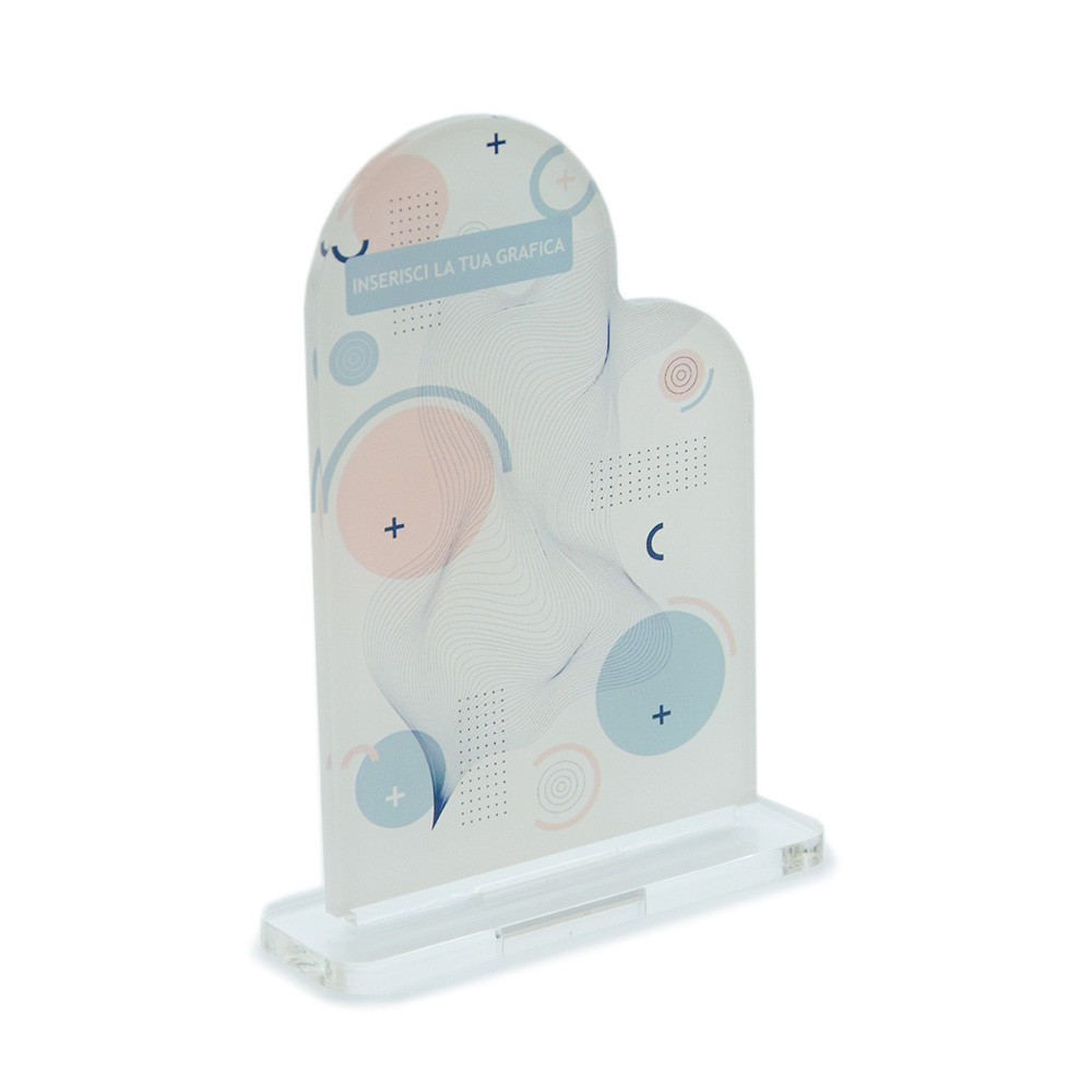 Trofeo Template in plexiglass trasparente retrostampato arco con rientranza lato destro