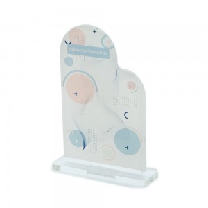 Trofeo Template in plexiglass trasparente retrostampato arco con rientranza lato destro