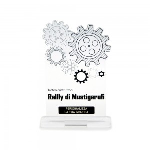 Trofeo Template in plexiglass trasparente retrostampato ingranaggi