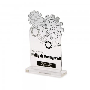 Trofeo Template in plexiglass trasparente retrostampato ingranaggi