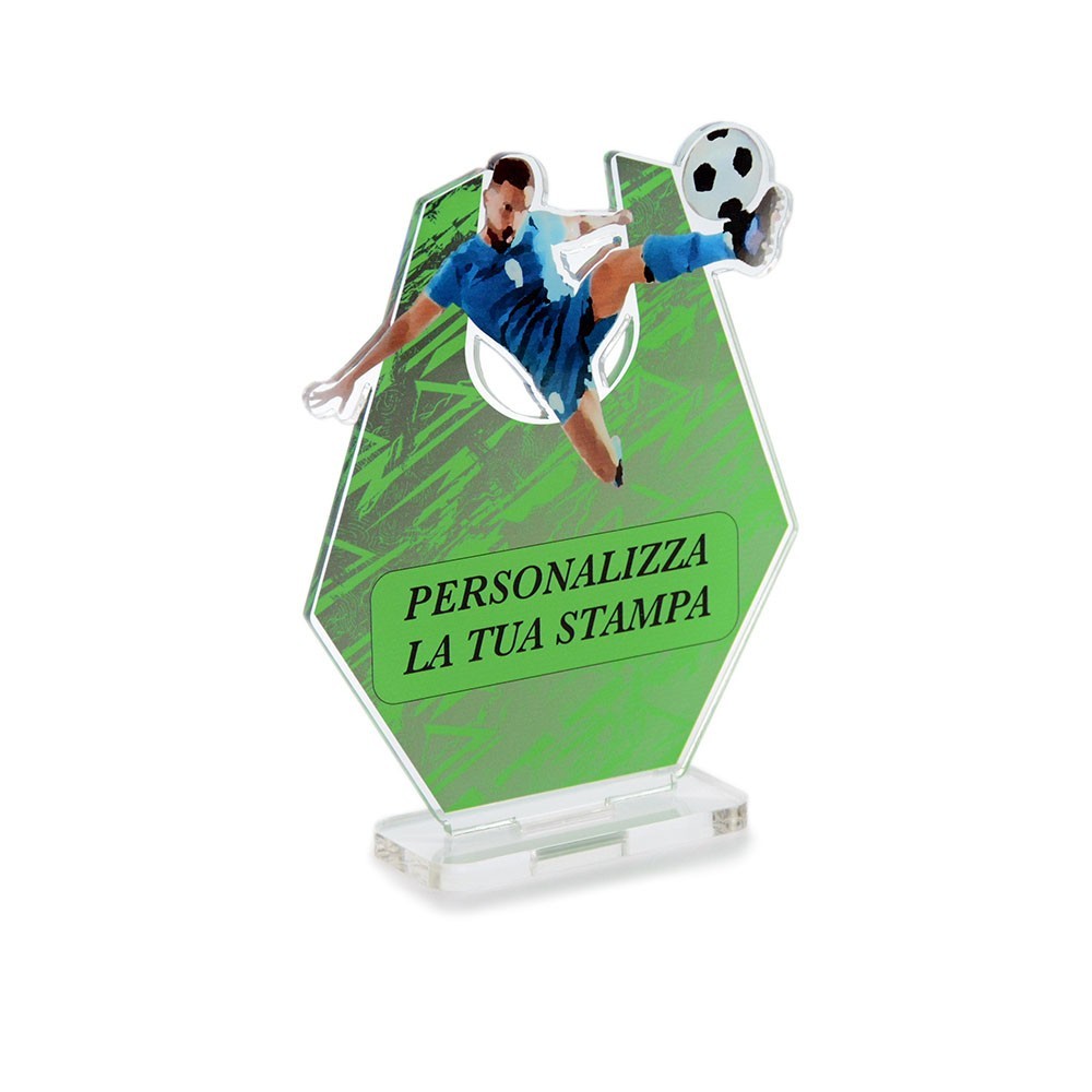 Trofeo Sport in plexiglass trasparente retrostampato esagono calciatore