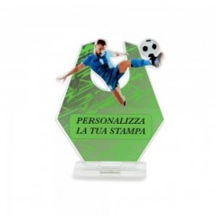 Trofeo Sport in plexiglass trasparente retrostampato esagono calciatore