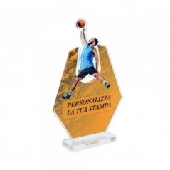 Trofeo Sport in plexiglass trasparente retrostampato esagono cestita
