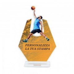 Trofeo Sport in plexiglass trasparente retrostampato esagono cestita