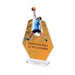 Trofeo Sport in plexiglass trasparente retrostampato esagono cestita
