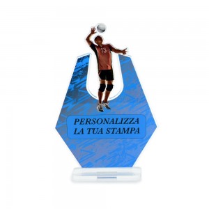 Trofeo Sport in plexiglass trasparente retrostampato esagono pallavolista