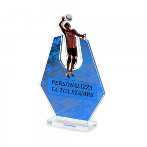 Trofeo Sport in plexiglass trasparente retrostampato esagono pallavolista