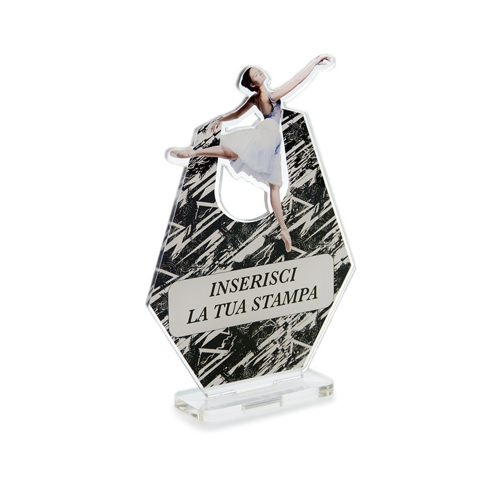 Trofeo Sport in plexiglass trasparente retrostampato esagono danzatrice