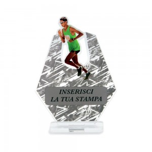 Trofeo Sport in plexiglass trasparente retrostampato esagono corridore