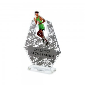 Trofeo Sport in plexiglass trasparente retrostampato esagono corridore