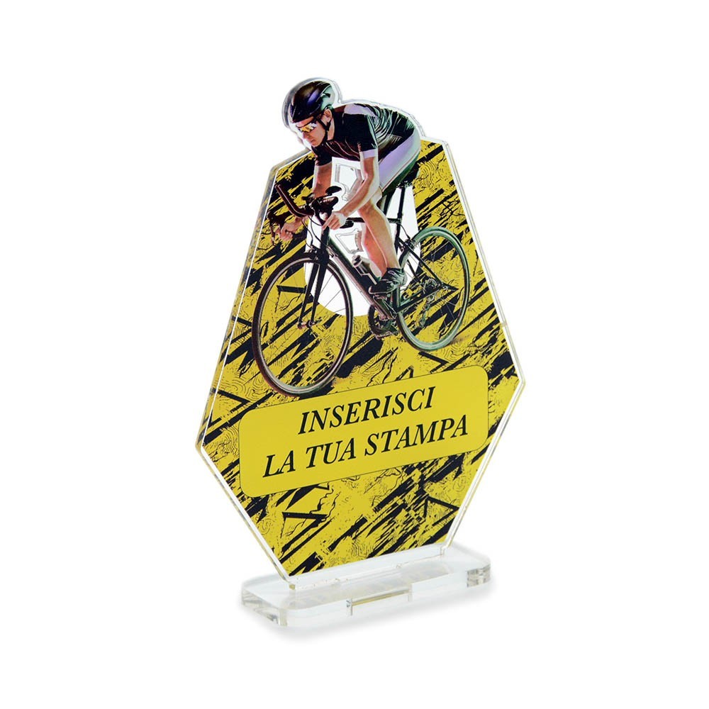 Trofeo Sport in plexiglass trasparente retrostampato esagono ciclista
