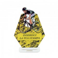 Trofeo Sport in plexiglass trasparente retrostampato esagono ciclista
