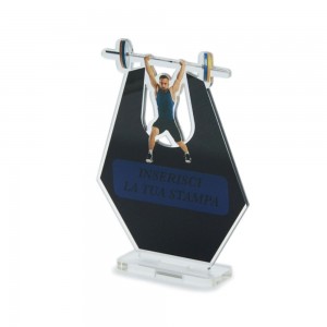 Trofeo Sport in plexiglass trasparente retrostampato esagono sollevatore pesi