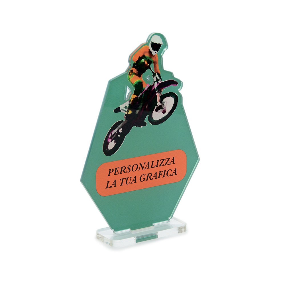Trofeo Sport in plexiglass trasparente retrostampato esagono motocrossista