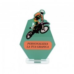 Trofeo Sport in plexiglass trasparente retrostampato esagono motocrossista