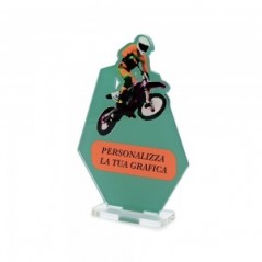 Trofeo Sport in plexiglass trasparente retrostampato esagono motocrossista
