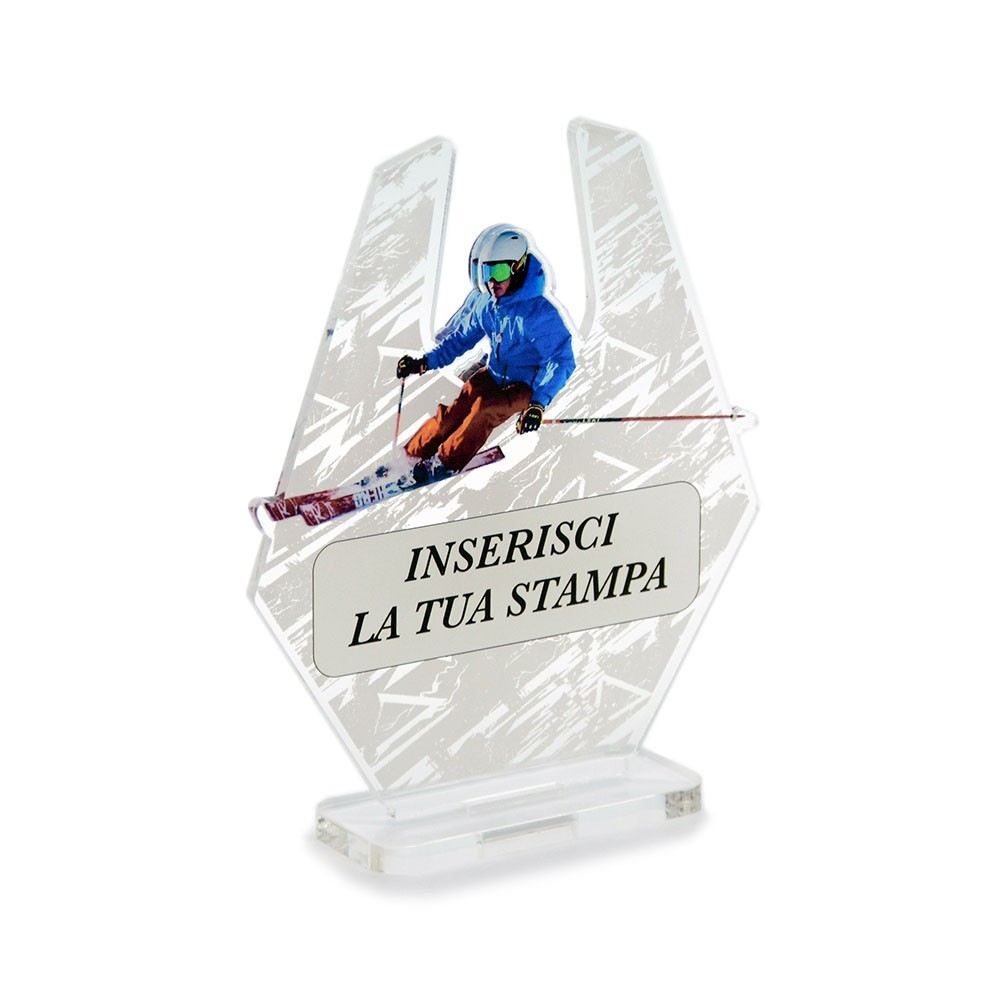 Trofeo Sport in plexiglass trasparente retrostampato esagono sciatore