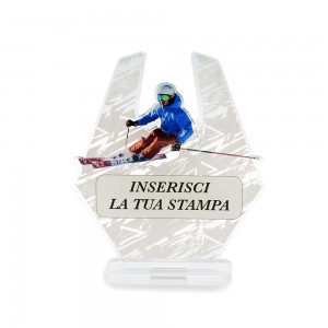 Trofeo Sport in plexiglass trasparente retrostampato esagono sciatore