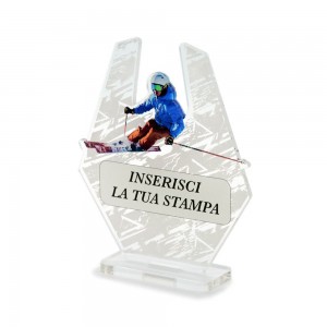 Trofeo Sport in plexiglass trasparente retrostampato esagono sciatore