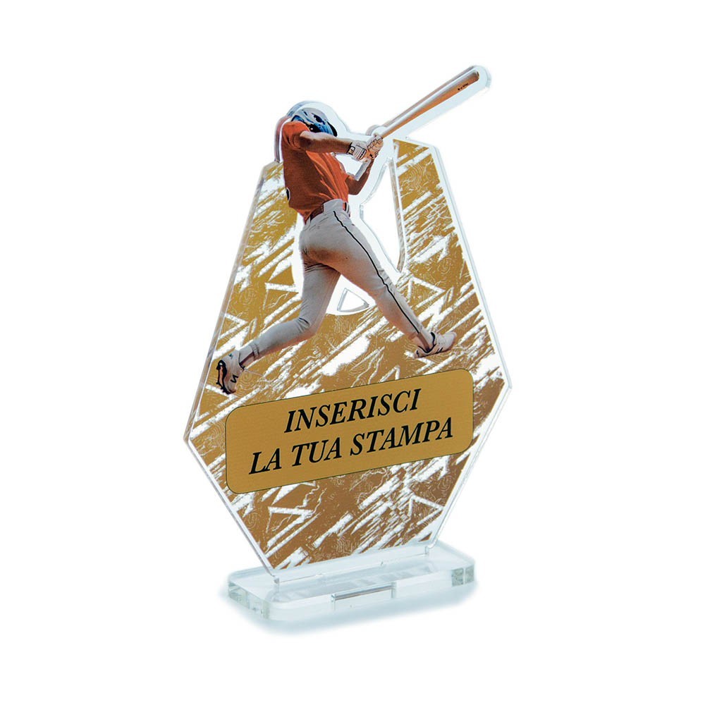 Trofeo Sport in plexiglass trasparente retrostampato esagono giocatore di baseball