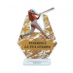Trofeo Sport in plexiglass trasparente retrostampato esagono giocatore di baseball