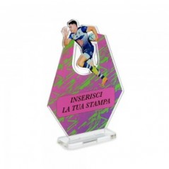 Trofeo Sport in plexiglass trasparente retrostampato esagono rugbista
