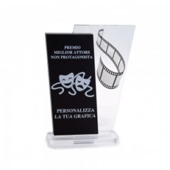 Trofeo Nero Opaco in plexiglass trasparente retrostampato doppio parallelogramma verticale