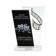 Trofeo Nero Opaco in plexiglass trasparente retrostampato doppio parallelogramma verticale