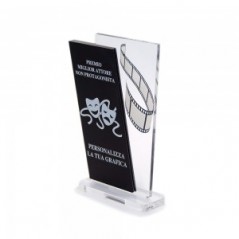 Trofeo Nero Opaco in plexiglass trasparente retrostampato doppio parallelogramma verticale