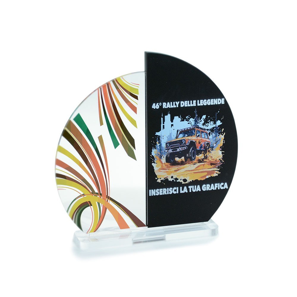 Trofeo Nero Opaco in plexiglass trasparente retrostampato doppio mezzo cerchio