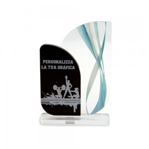 Trofeo Nero Opaco in plexiglass trasparente retrostampato doppio rettangolo verticale con angoli molto arrotondati