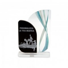 Trofeo Nero Opaco in plexiglass trasparente retrostampato doppio rettangolo verticale con angoli molto arrotondati
