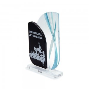 Trofeo Nero Opaco in plexiglass trasparente retrostampato doppio rettangolo verticale con angoli molto arrotondati