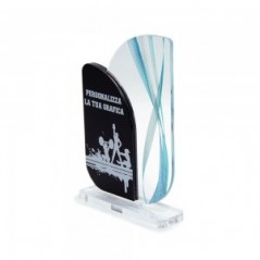 Trofeo Nero Opaco in plexiglass trasparente retrostampato doppio rettangolo verticale con angoli molto arrotondati