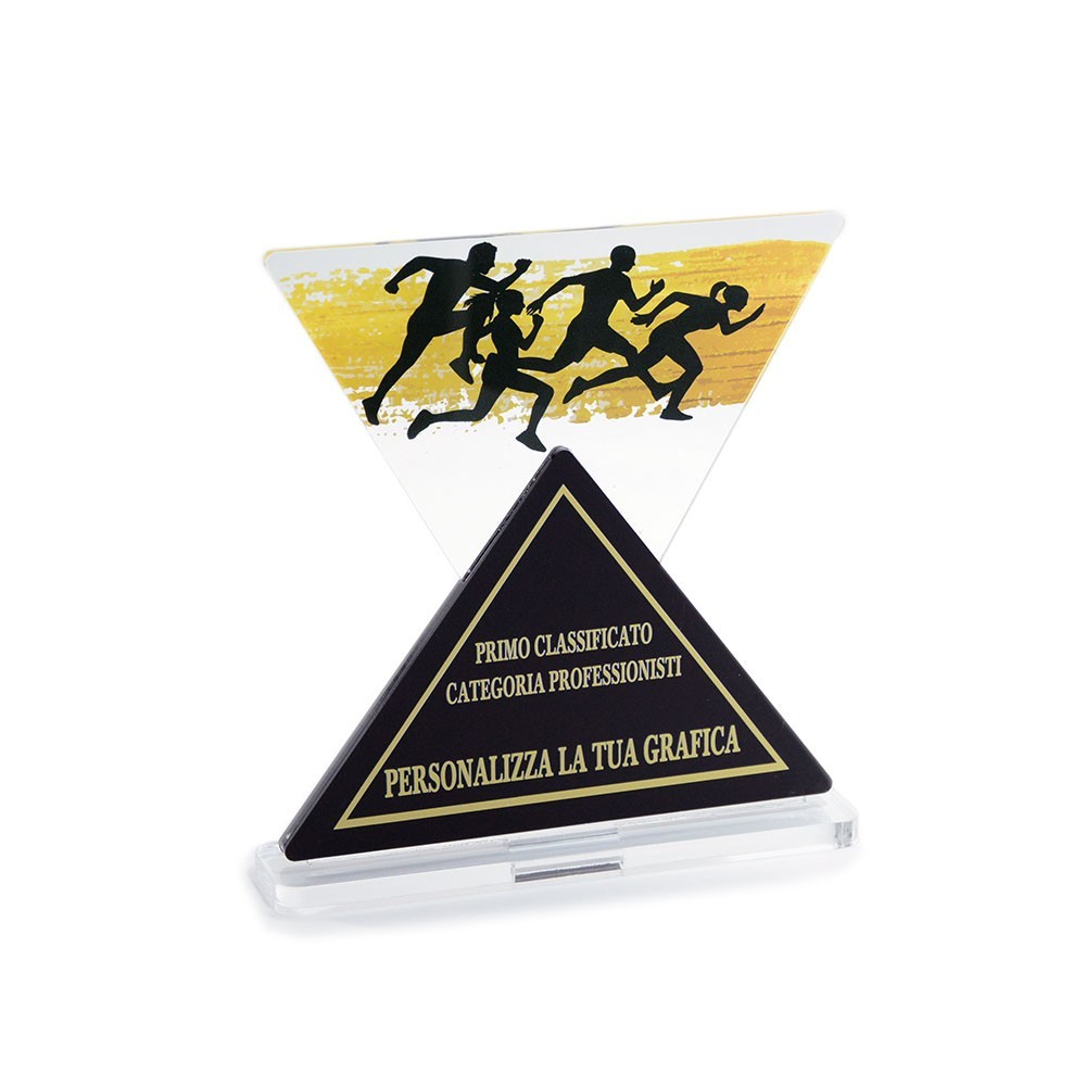 Trofeo Nero Opaco in plexiglass trasparente retrostampato doppio triangolo