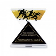 Trofeo Nero Opaco in plexiglass trasparente retrostampato doppio triangolo