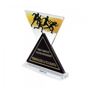 Trofeo Nero Opaco in plexiglass trasparente retrostampato doppio triangolo