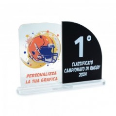 Trofeo Nero Opaco in plexiglass trasparente retrostampato doppio rettangolo verticale con lato destro molto arrotondato